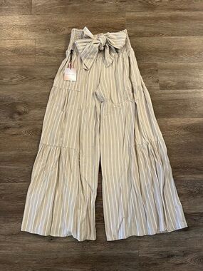 NWT Striped Paperbag Waist Wide-Leg Pants - Beige